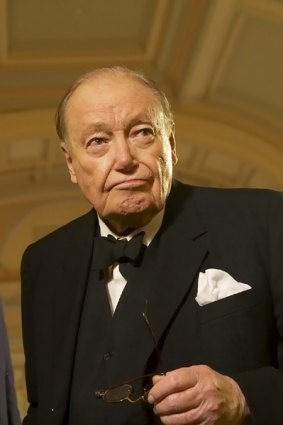 Bud Tingwell as Winston Churchill in the telemovie <i>Menzies and Churchill at War</i>.