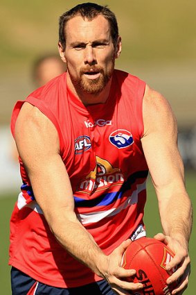 Bulldog Ben Hudson during a training session at Whitten Oval yesterday.