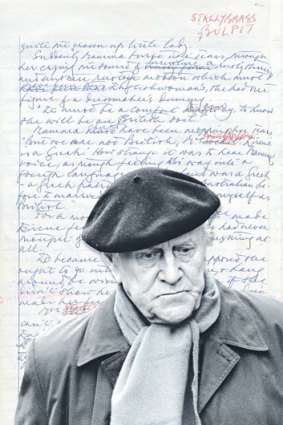 In pages from Patrick White's unfinished manuscript, corrections were made in red ballpoint pens.