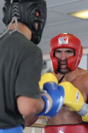 Anthony Mundine sparring at his father's Redfern gym.