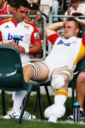 Injury treatment: Cane on the sidelines during a Super Rugby trial last month.