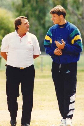 Keilor kid: Mark Viduka with national youth coach Les Scheinflug in 1994.