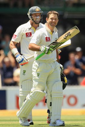 Ricky Ponting - pictured with Mike Hussey after notching a double century against India in Adelaide - is showing his best form, and demeanour, in years.