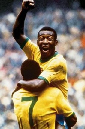 Pele celebrates the 1970 World Cup victory for Brazil against Italy.