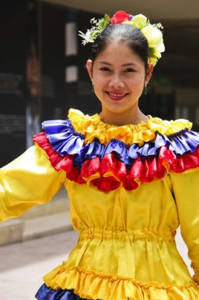 A Colombian woman in traditional dress.