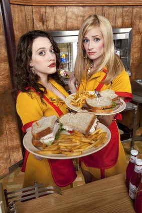 Kat Dennings and Beth Behrs from <i>2 Broke Girls</i>.