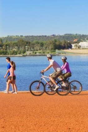 Cycling around Lake Burley Griffin, in Australia's capital.