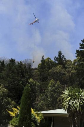Raising hopes .... helicopters waterbomb a brushfire at Berry St, Lithgow.