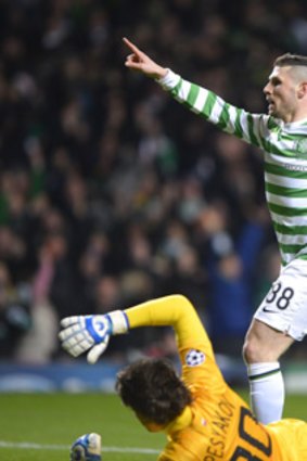 It's good: Celtic's Gary Hooper celebrates scoring against Spartak Moscow on Wednesday.