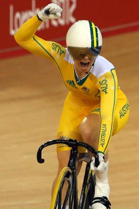 Gold ... Anna Meares of Australia celebrates winning the women's sprint at the 2012 London Olympics.