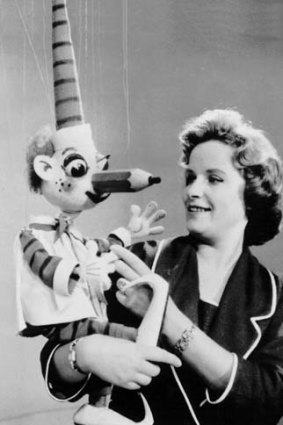 Making eyes ... Pat Lovell with Mr Squiggle in 1962, while Norman Hetherington pulled the strings.