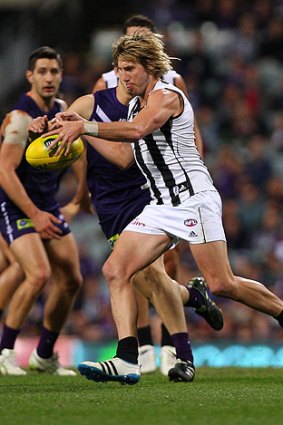 Dale Thomas in action against Fremantle on Friday night.