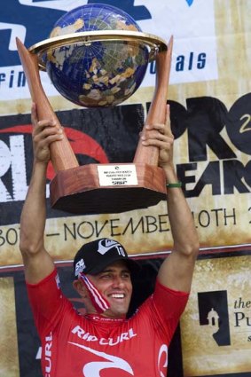 Kelly Slater after winning his record 10th ASP world surfing title in Puerto Rico.