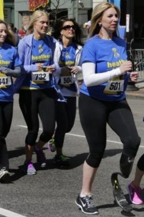 Determined: Bombing survivor Heather Abbott during the tribute run on the weekend.
