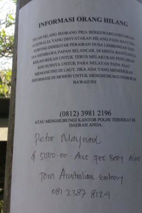 The poster offering a $5000 reward seen around Bali. 