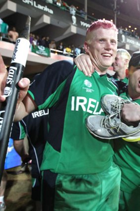 Kevin O'Brien (left) and Niall O'Brien celebreate Ireland's shock World Cup victory over England.