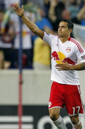 Socceroos veteran Tim Cahill after scoring for New York Red Bulls against Portland earlier this month,