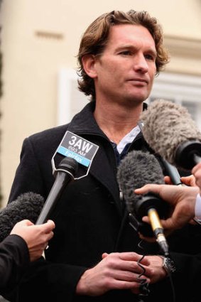 Veritable promotion: James Hird speaks to the media outside his home on Wednesday morning.