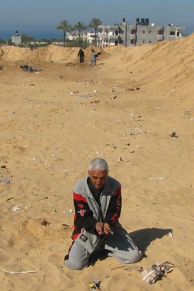 Samir Abu Dayer says he was one of about 85 men kept in this sandpit by Israeli soldiers as fighting raged around them.