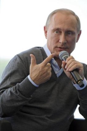 Russian President Vladimir Putin speaks at ayouth forum in the Tver region.