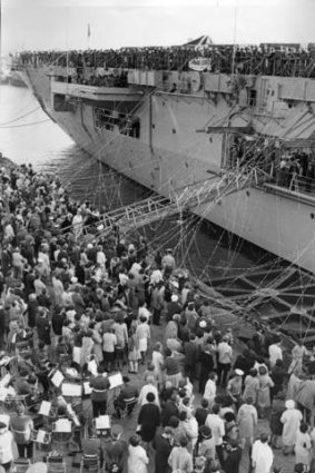 Troops, including conscripted servicemen, depart on HMAS Sydney in 1966, bound for Vietnam.