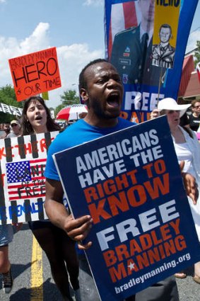Manning supporters demonstrate ahead of his trial.
