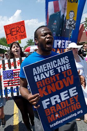 Manning supporters demonstrate ahead of his trial.