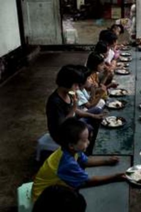 Dig in, don't wait … lunchtime at the children's boarding house next to the Mae Tao Clinic's safe house for women.