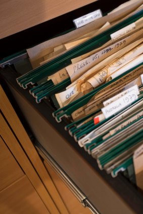 Files inside Germaine Greer's Essex office, before their journey to Melbourne.