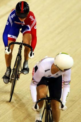Foes not friends &#8230; British rider Victoria Pendleton, rear, and Anna Meares.
