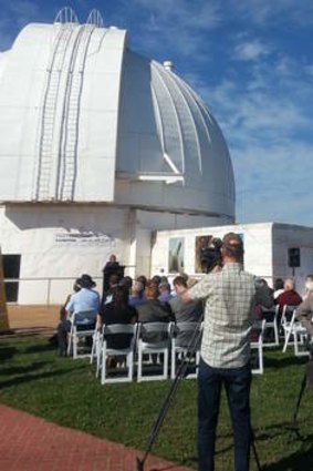 Guests gather at Mount Stromlo for the a breakfast and launch of the Past Present Future exhibition at the Scope cafe.