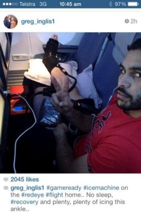 Greg Inglis' Instagram post on the flight back to Sydney from Perth.