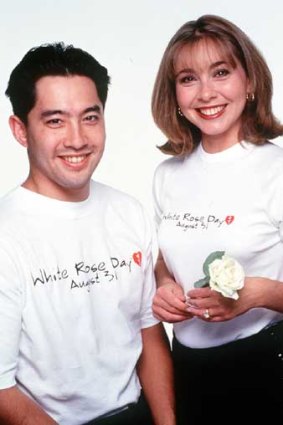 Marcus Chang and heart recipient Fiona Coote, pictured in 1999.