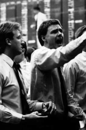 Stockbrokers frantic to sell in the October crash of 1987.