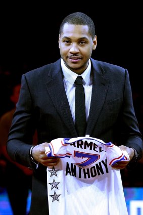 Genuine star: New York Knicks forward Carmelo Anthony is presented with his All Star game jersey before the game against the Golden State Warriors at Madison Square Garden last week.