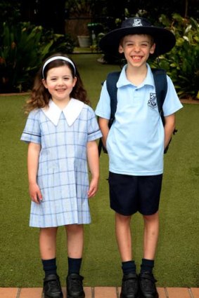 Brother and sister: Bailey (7) and Hannah (5) Flood are all ready to go for school next week.