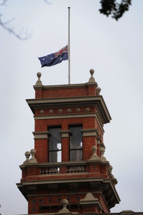 The Australian flag at half-mast at Raheen.