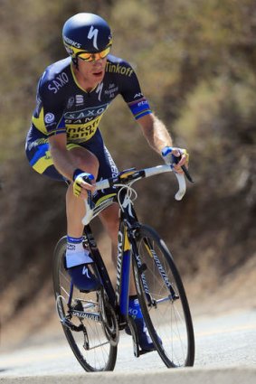 Michael Rogers of Australia rides to second place in the Individual Time Trial during Stage Six and moved into second place overall in the 2013 Amgen Tour of California on May 17, 2013 in San Jose, California.