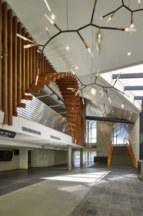 Spacious: Timber adds warmth to the Margaret Court Arena foyer.