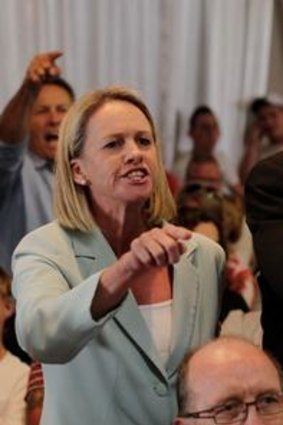 Hostile meeting: NSW senator Fiona Nash and Riverina MP Michael McCormack heckle Craig Knowles.