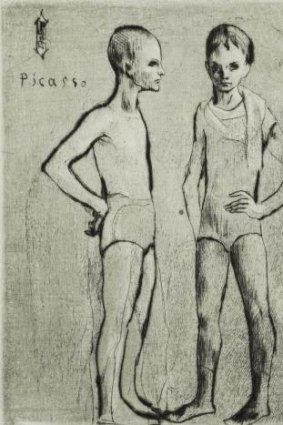 Pablo Picasso's Les deux Saltimbanques (The two acrobats) 1905 Drypoint on Holland laid paper.