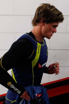 Berrick Barnes walks to the lockers after a training session yesterday.