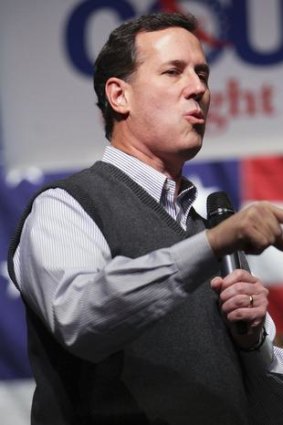 Republican presidential candidate Rick Santorum wearing his trademark sleeveless sweater.