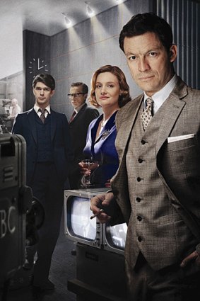 Dominic West (right) leads the cast of <i>The Hour</i>, set in a BBC TV newsroom in the 1950s.