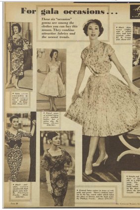 A page from <i>The Australian Women's Weekly</i>, September 2, 1959, includes an Elvie Hill design (top left). Tom McEvoy is using clippings such as this to chart the history of the fashions he is collecting.
