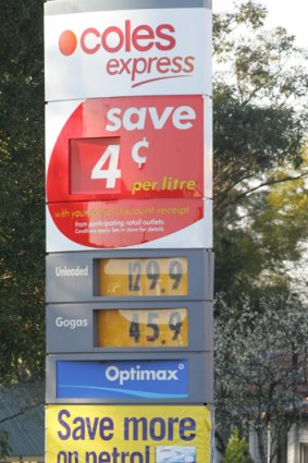 Petrol discounts advertised at a Coles Shell service station.