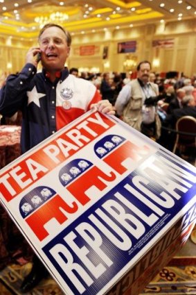 A Tea Party supporter on mid-term election night 2010.