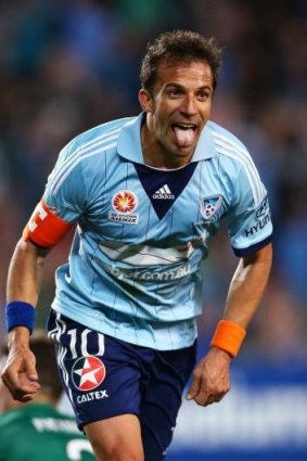 Alessandro Del Piero celebrates after scoring a goal for Sydney FC last October against Newcastle Jets at Allianz Stadium.