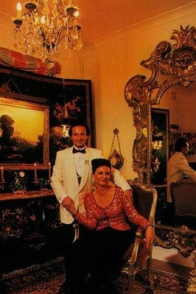 Prince Giustiniani and his fiancee in a regal pose amid the splendours of his Woolloomooloo house. "Home is a very middle-class concept," he says.