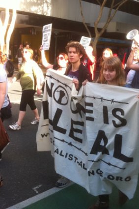 Protesters in Adelaide Street.